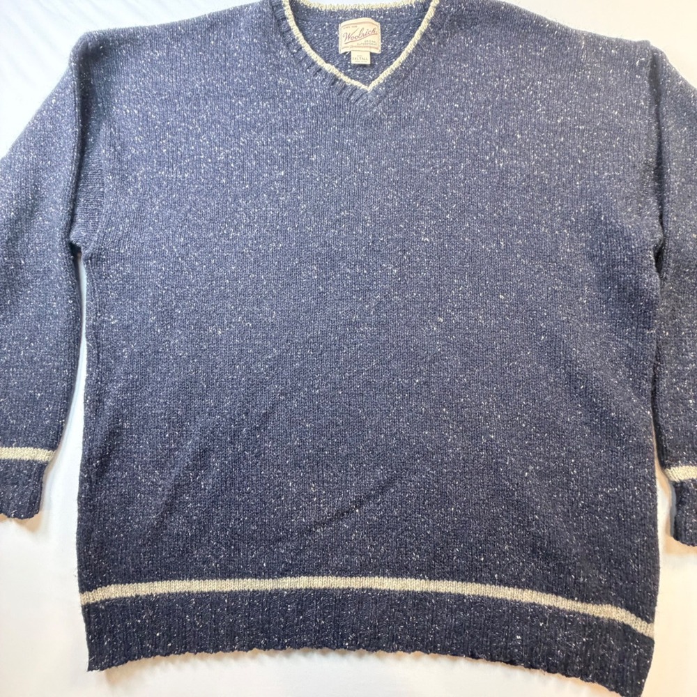 Woolrich USA Wool Blend V Neck Sweater Mens 2XL Tall Blue Fleck Made in USA